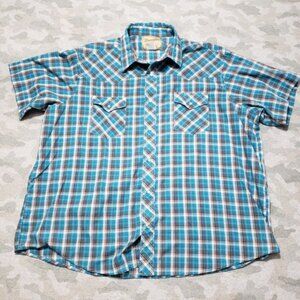 Wrangler Western Shirt Mens 2XL Blue Pockets Pearl Snap Short Sleeve